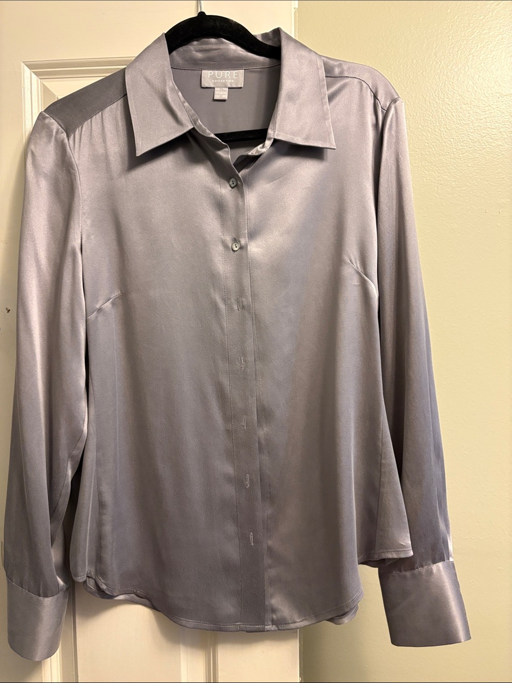 Pure Collection Satin Button-Front Blouse in Light Gray